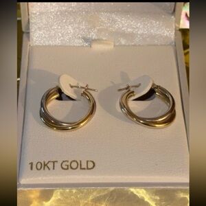 10KT Gold and Silver Twisted Hoop Earrings